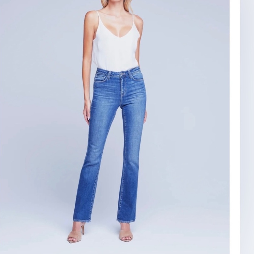 L'AGENCE Medium Blue High-Rise Straight Jeans
